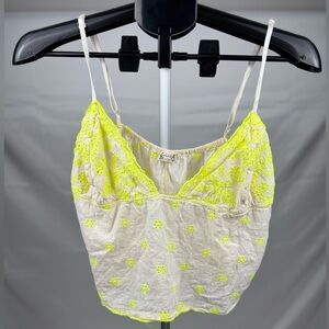 Free People Catch The Light Eyelet Tunic Neon Embroidered Boho Cami Top